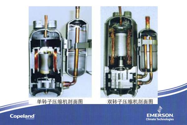 转子式空调压缩机,电动机在壳体的上部,压缩机在壳体的下部.